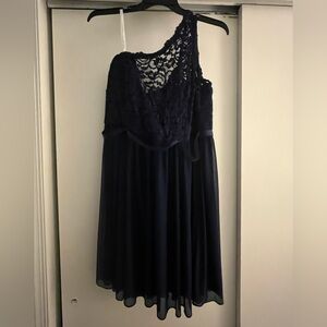 David’s Bridal Navy One Shoulder Corded Lace Dress Sz 20